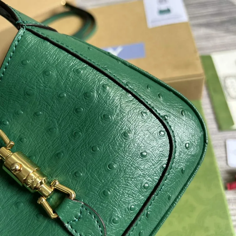 Gucci 637091 Jackie 1961 Mini Ostrich skin Shoulder Bag Green