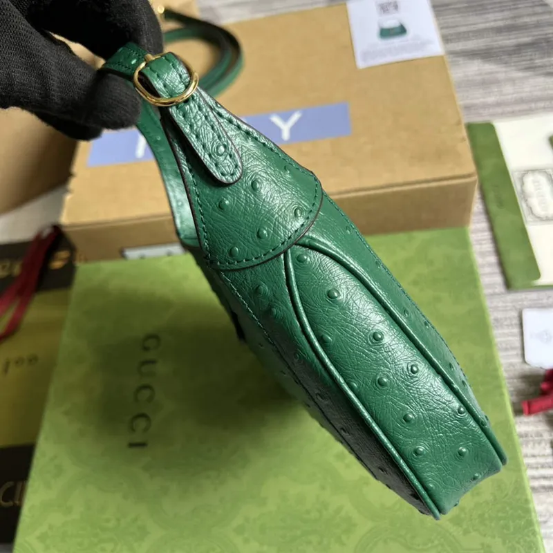 Gucci 637091 Jackie 1961 Mini Ostrich skin Shoulder Bag Green