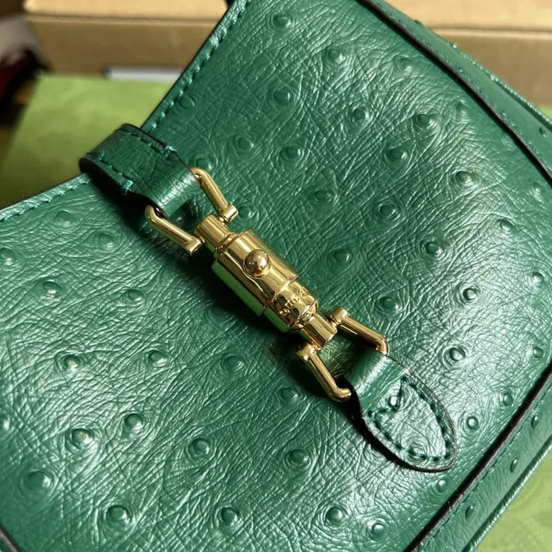 Gucci 637091 Jackie 1961 Mini Ostrich skin Shoulder Bag Green