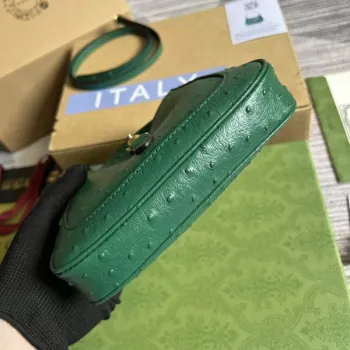 Gucci 637091 Jackie 1961 Mini Ostrich skin Shoulder Bag Green