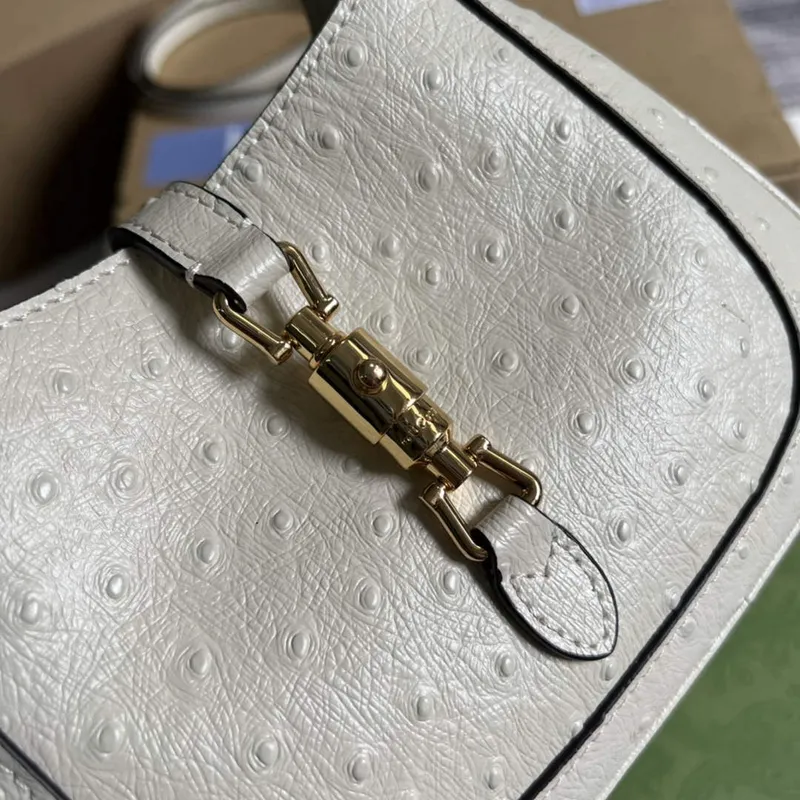 Gucci 637091 Jackie 1961 Mini Ostrich skin Shoulder Bag Beige