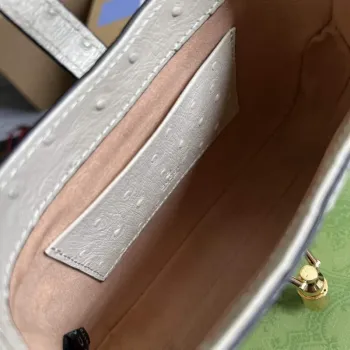 Gucci 637091 Jackie 1961 Mini Ostrich skin Shoulder Bag Beige