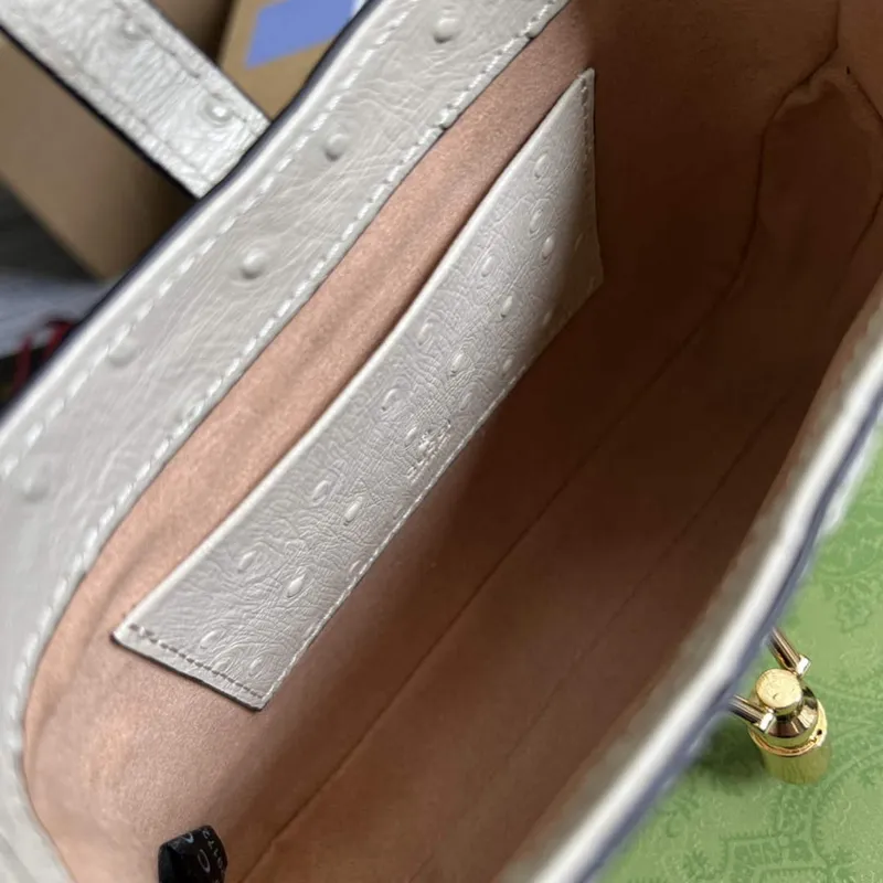 Gucci 637091 Jackie 1961 Mini Ostrich skin Shoulder Bag Beige