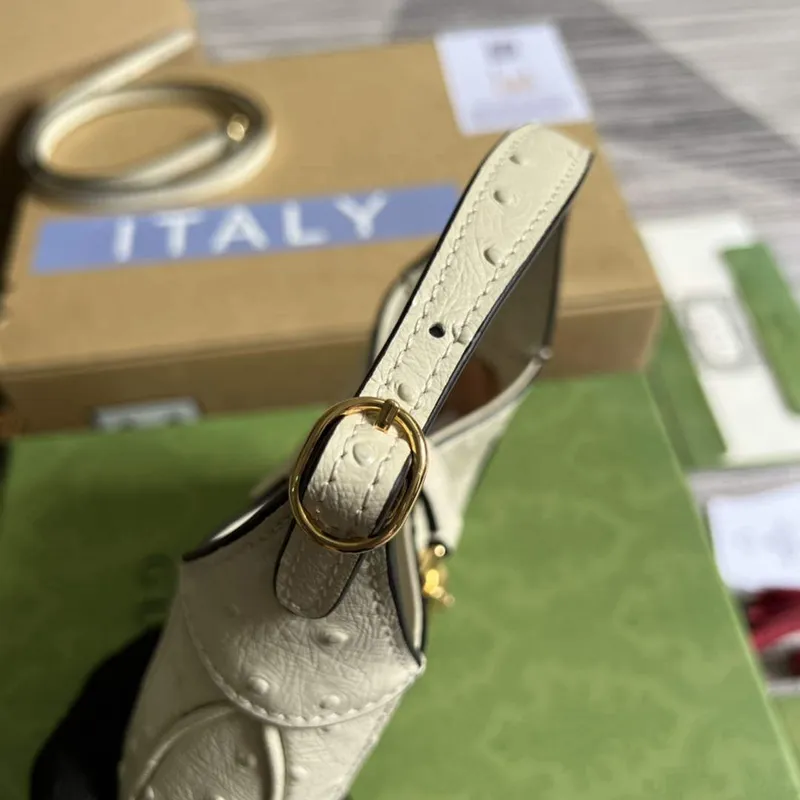 Gucci 637091 Jackie 1961 Mini Ostrich skin Shoulder Bag Beige