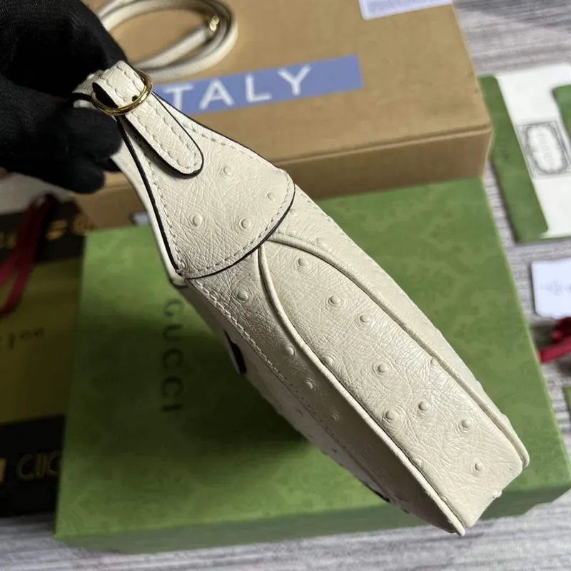 Gucci 637091 Jackie 1961 Mini Ostrich skin Shoulder Bag Beige