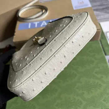 Gucci 637091 Jackie 1961 Mini Ostrich skin Shoulder Bag Beige