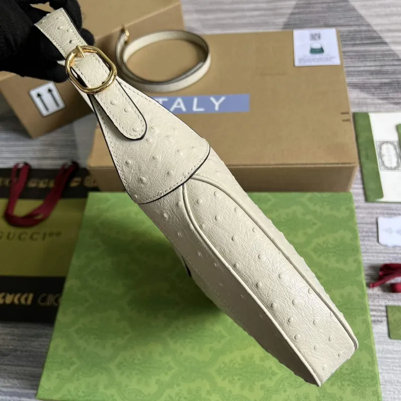 Gucci 636709 Jackie 1961 Small Ostrich skin Bag Beige