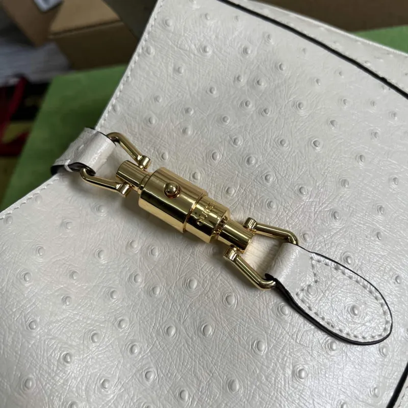 Gucci 636709 Jackie 1961 Small Ostrich skin Bag Beige