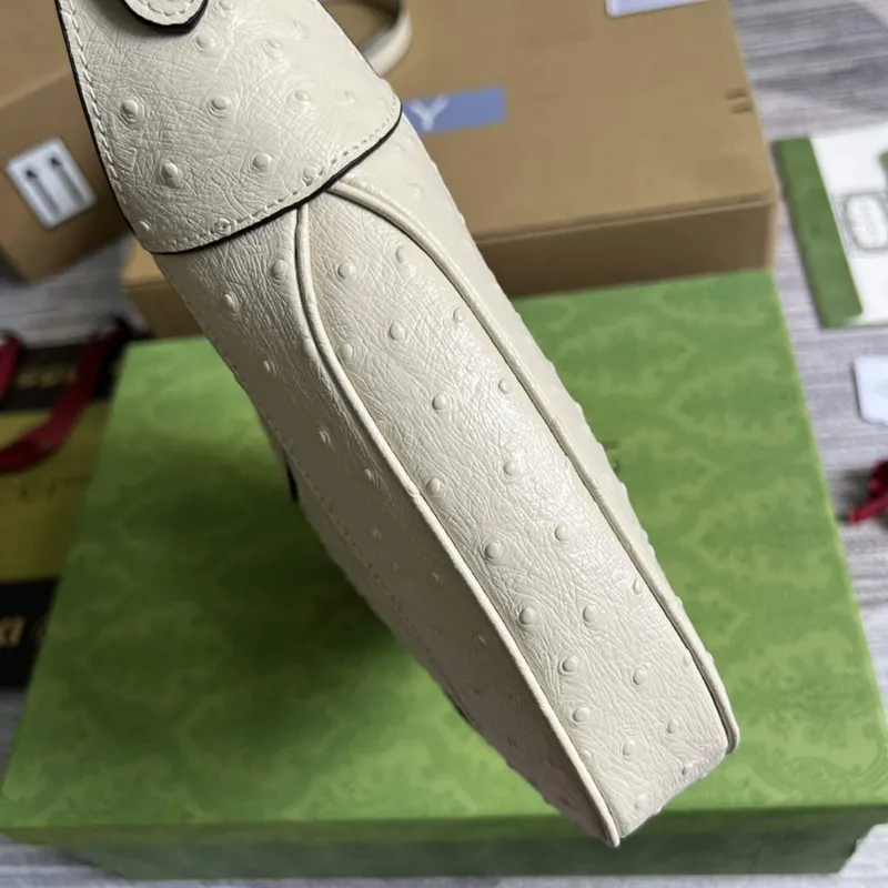 Gucci 636709 Jackie 1961 Small Ostrich skin Bag Beige