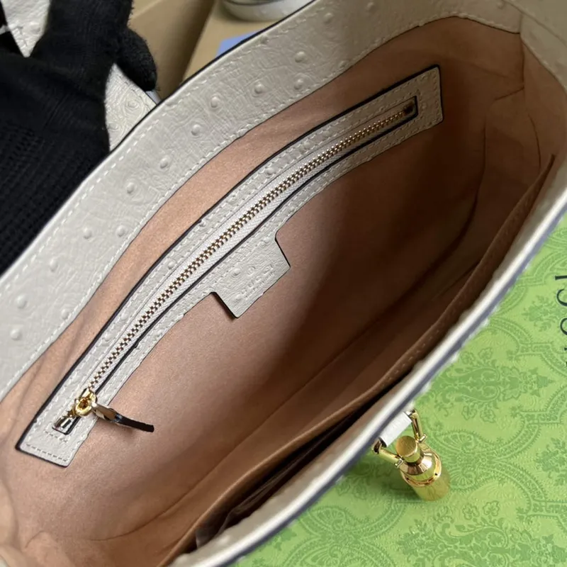 Gucci 636709 Jackie 1961 Small Ostrich skin Bag Beige