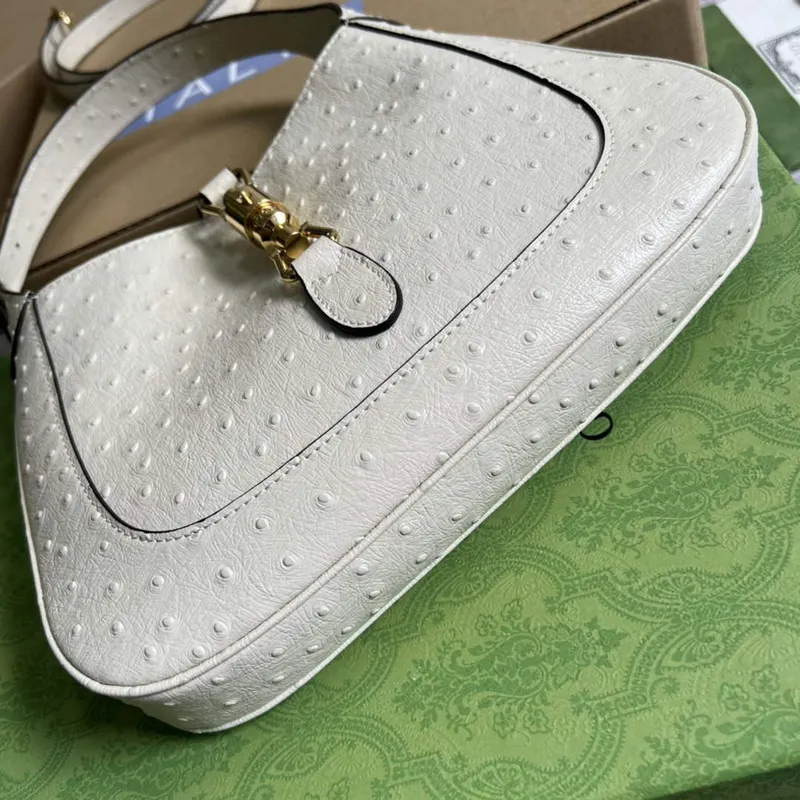 Gucci 636709 Jackie 1961 Small Ostrich skin Bag Beige