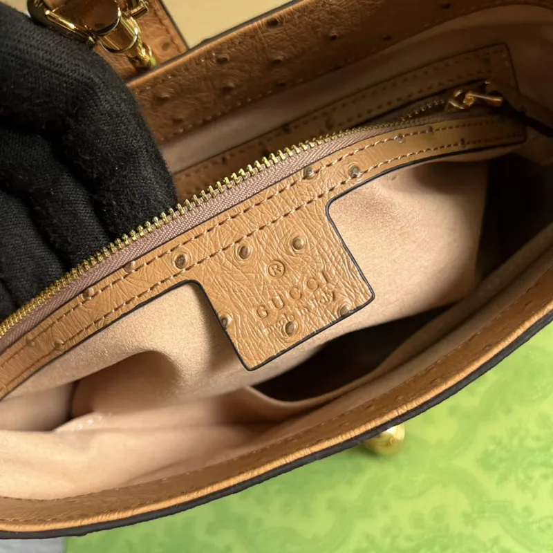 Gucci 636709 Jackie 1961 Small Ostrich skin Bag Brown
