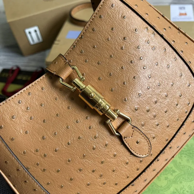 Gucci 636709 Jackie 1961 Small Ostrich skin Bag Brown