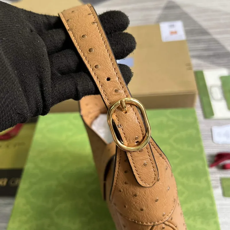 Gucci 636709 Jackie 1961 Small Ostrich skin Bag Brown