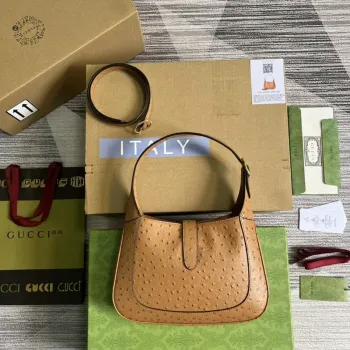 Gucci 636709 Jackie 1961 Small Ostrich skin Bag Brown