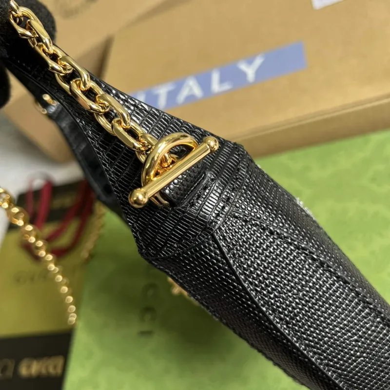 Gucci 677027 Jackie 1961 Mini Crystal GG lizard bag Black
