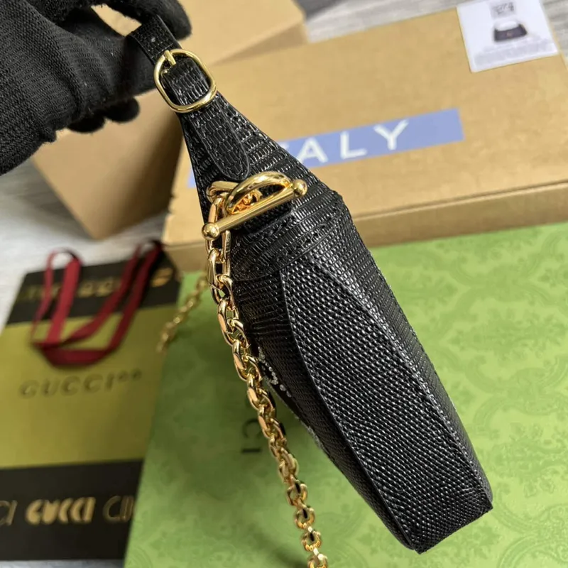 Gucci 677027 Jackie 1961 Mini Crystal GG lizard bag Black