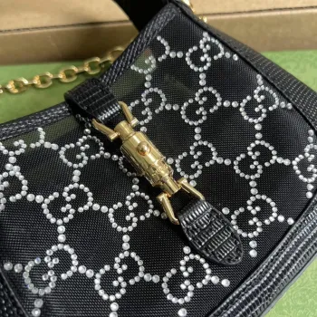 Gucci 677027 Jackie 1961 Mini Crystal GG lizard bag Black
