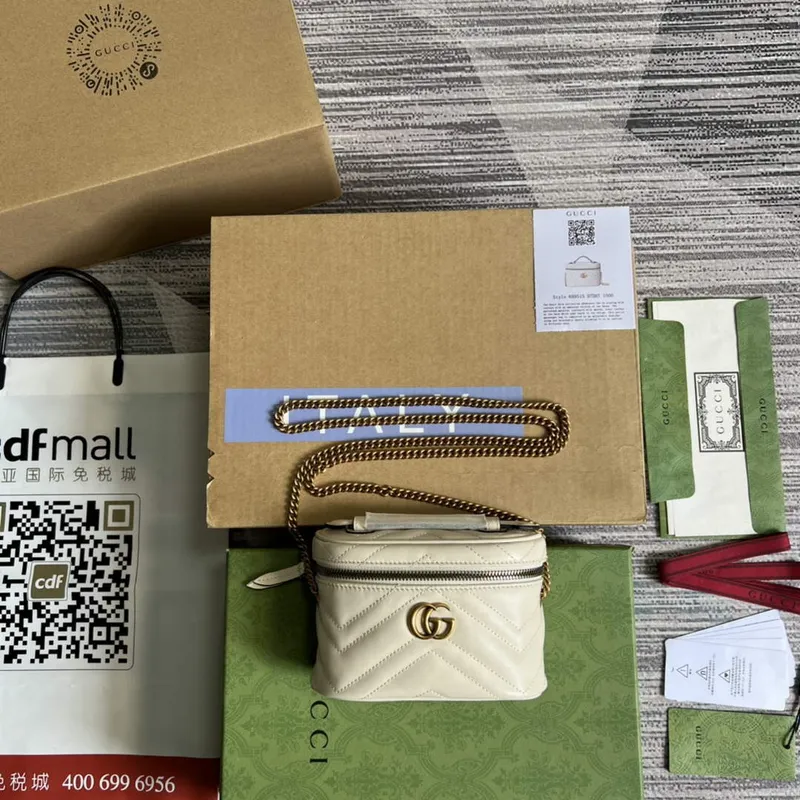 Gucci 699515 GG Marmont Mini Top Handle Bag White