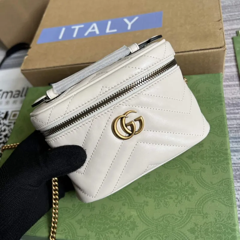 Gucci 699515 GG Marmont Mini Top Handle Bag White