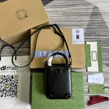 Gucci 702106 Black Bamboo Mini Handbag Black