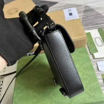 Gucci 702106 Black Bamboo Mini Handbag Black