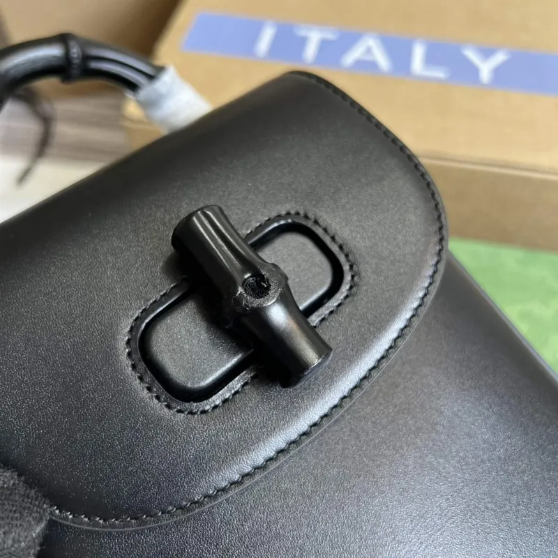 Gucci 702106 Black Bamboo Mini Handbag Black