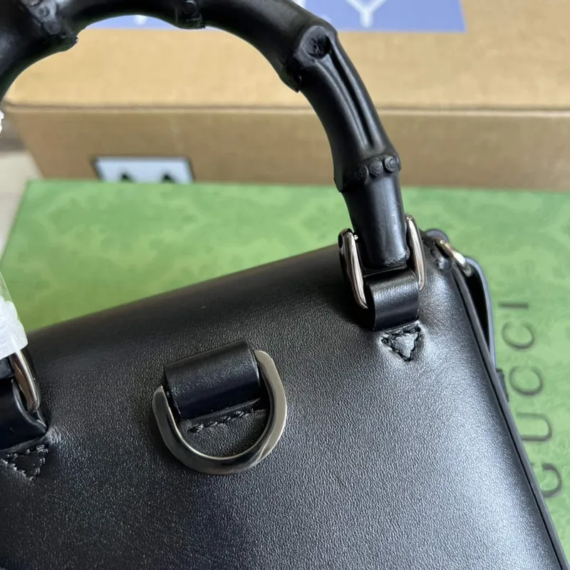 Gucci 702106 Black Bamboo Mini Handbag Black