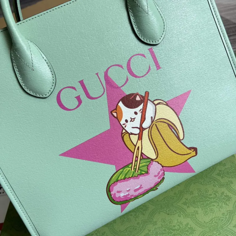 Gucci 659983 Bananya Print Small Tote Pale green