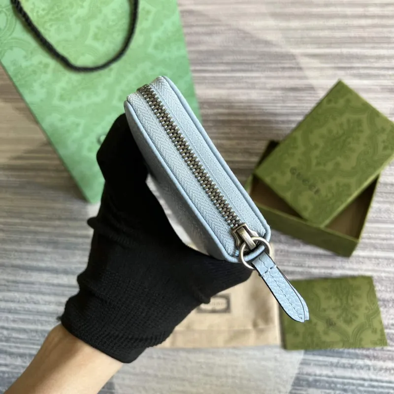 Gucci 456117 GG Marmont Leather Zip Around Wallet Pale blue