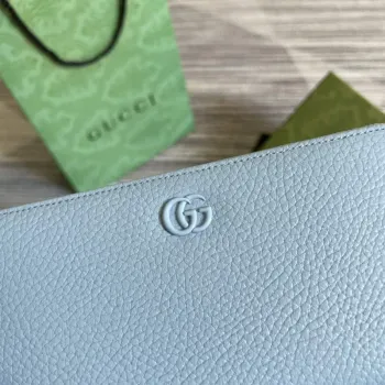Gucci 456117 GG Marmont Leather Zip Around Wallet Pale blue