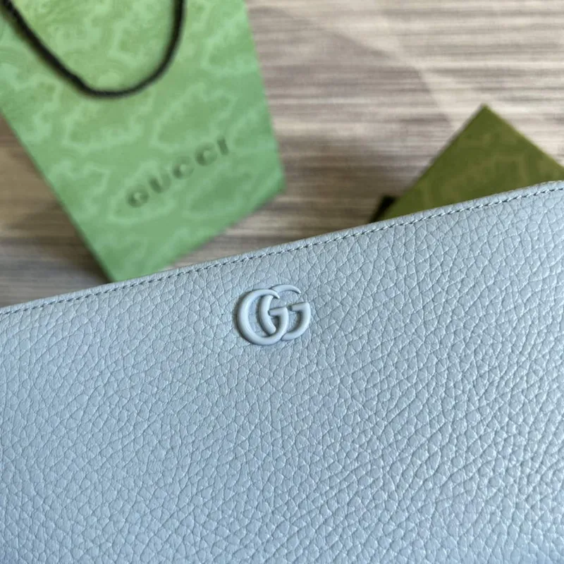 Gucci 456117 GG Marmont Leather Zip Around Wallet Pale blue