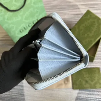Gucci 456117 GG Marmont Leather Zip Around Wallet Pale blue