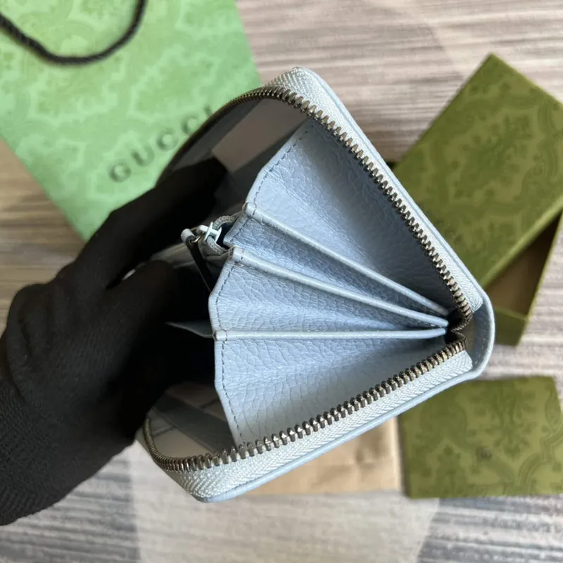 Gucci 456117 GG Marmont Leather Zip Around Wallet Pale blue