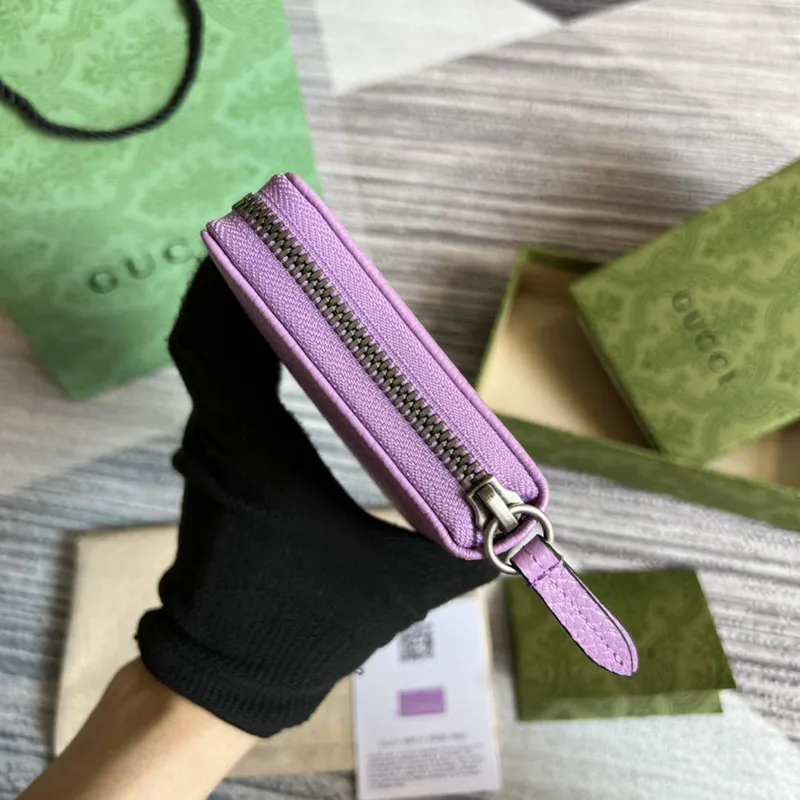 Gucci 456117 GG Marmont Leather Zip Around Wallet Light purle