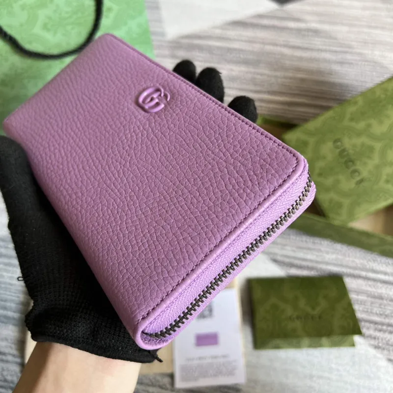 Gucci 456117 GG Marmont Leather Zip Around Wallet Light purle