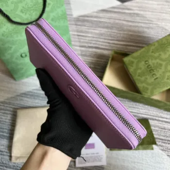 Gucci 456117 GG Marmont Leather Zip Around Wallet Light purle