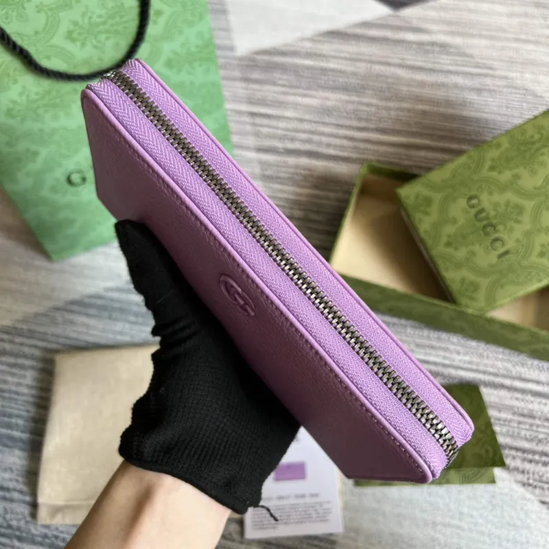Gucci 456117 GG Marmont Leather Zip Around Wallet Light purle