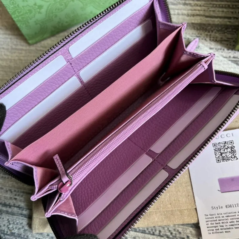 Gucci 456117 GG Marmont Leather Zip Around Wallet Light purle