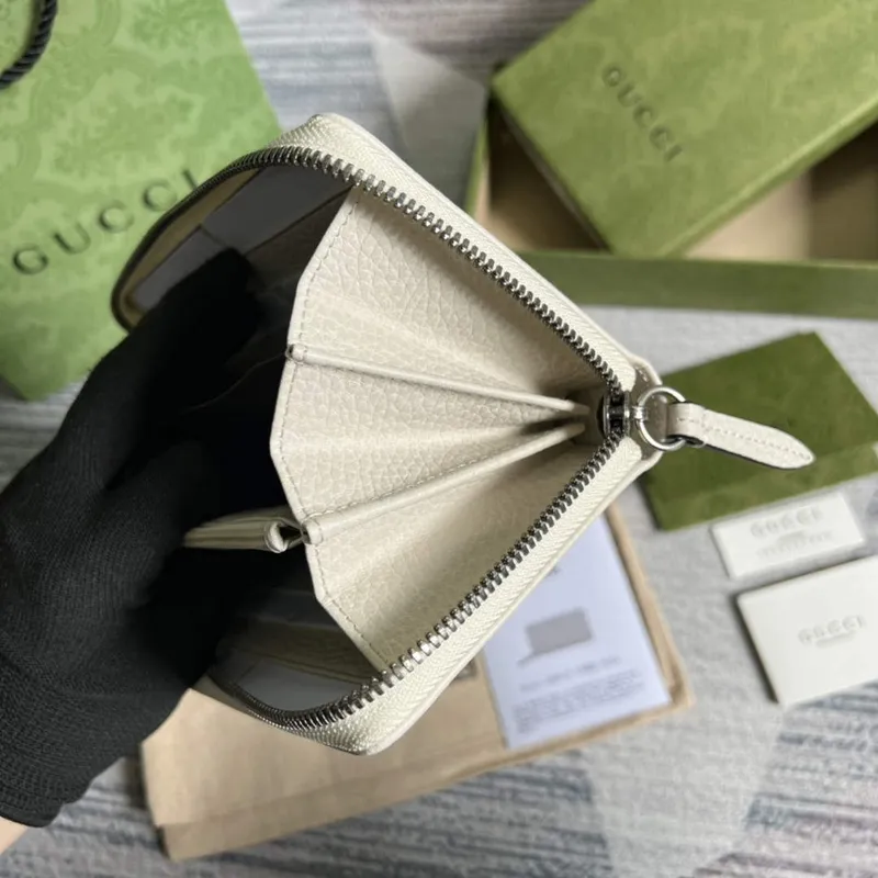 Gucci 456117 GG Marmont Leather Zip Around Wallet White