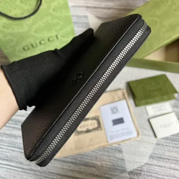 Gucci 456117 GG Marmont Leather Zip Around Wallet Black