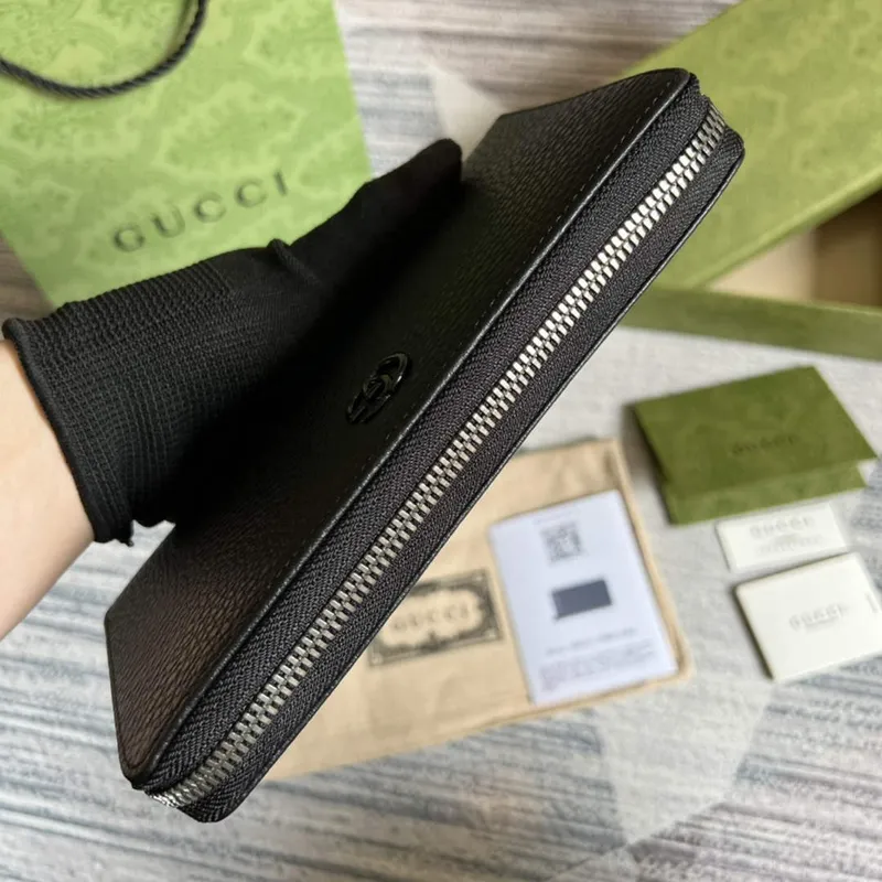 Gucci 456117 GG Marmont Leather Zip Around Wallet Black