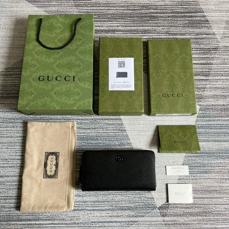 Gucci 456117 GG Marmont Leather Zip Around Wallet Black