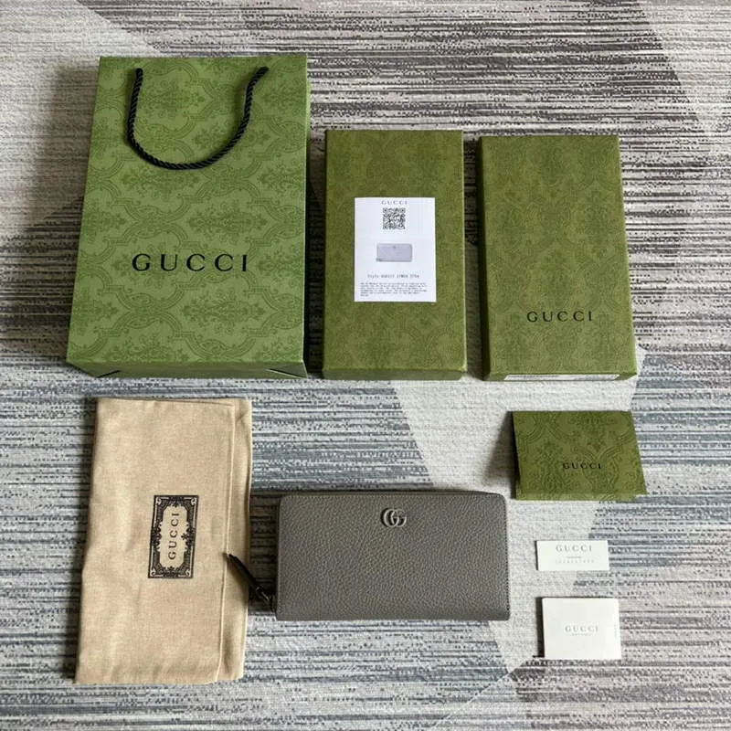 Gucci 456117 GG Marmont Leather Zip Around Wallet Dark grey