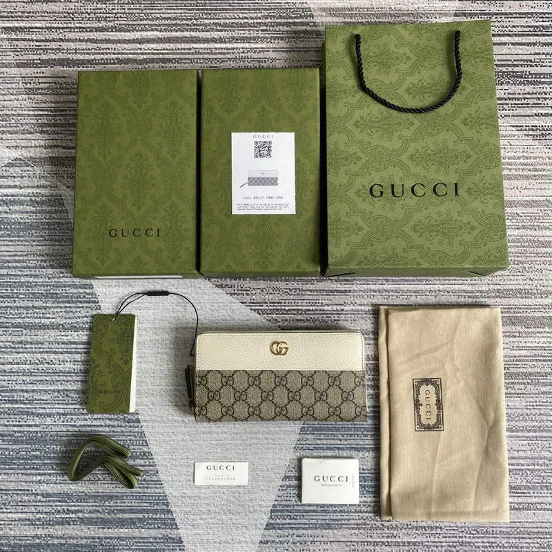 Gucci 456117 GG Marmont Zip Around Wallet White