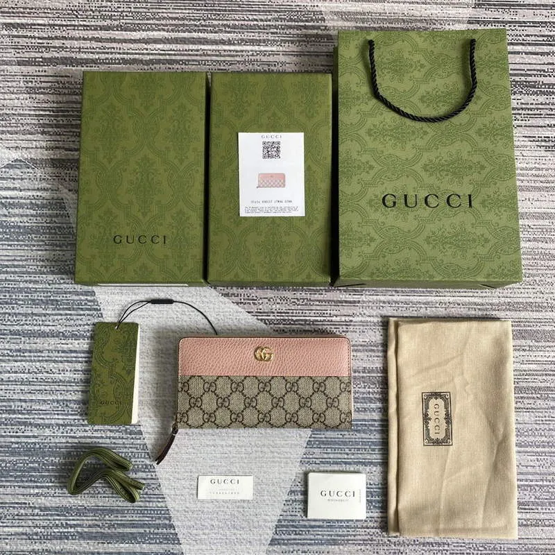 Gucci 456117 GG Marmont Zip Around Wallet Pink