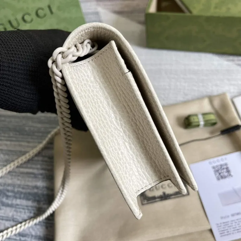 Gucci 497985 GG Marmont Leather Mini Chain Bag White