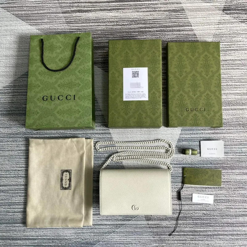 Gucci 497985 GG Marmont Leather Mini Chain Bag White