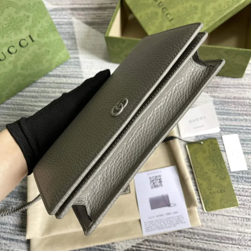 Gucci 497985 GG Marmont Leather Mini Chain Bag Dark grey