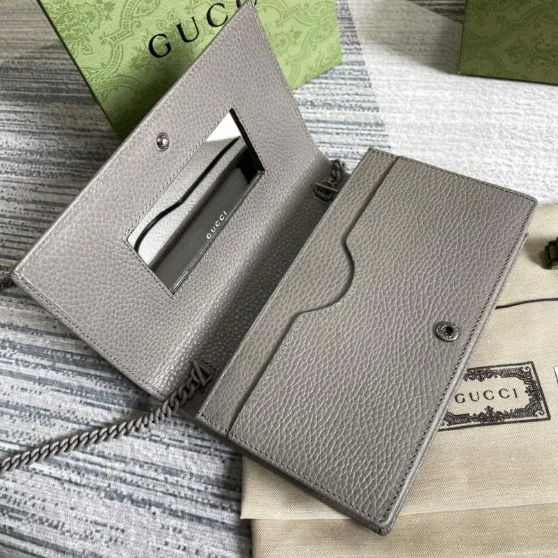 Gucci 497985 GG Marmont Leather Mini Chain Bag Dark grey